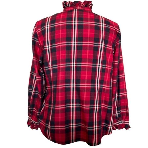 Chaps Women's Red Black Plaid Button-Down Ruffle Long Sleeve Shirt - Picture 2 of 16